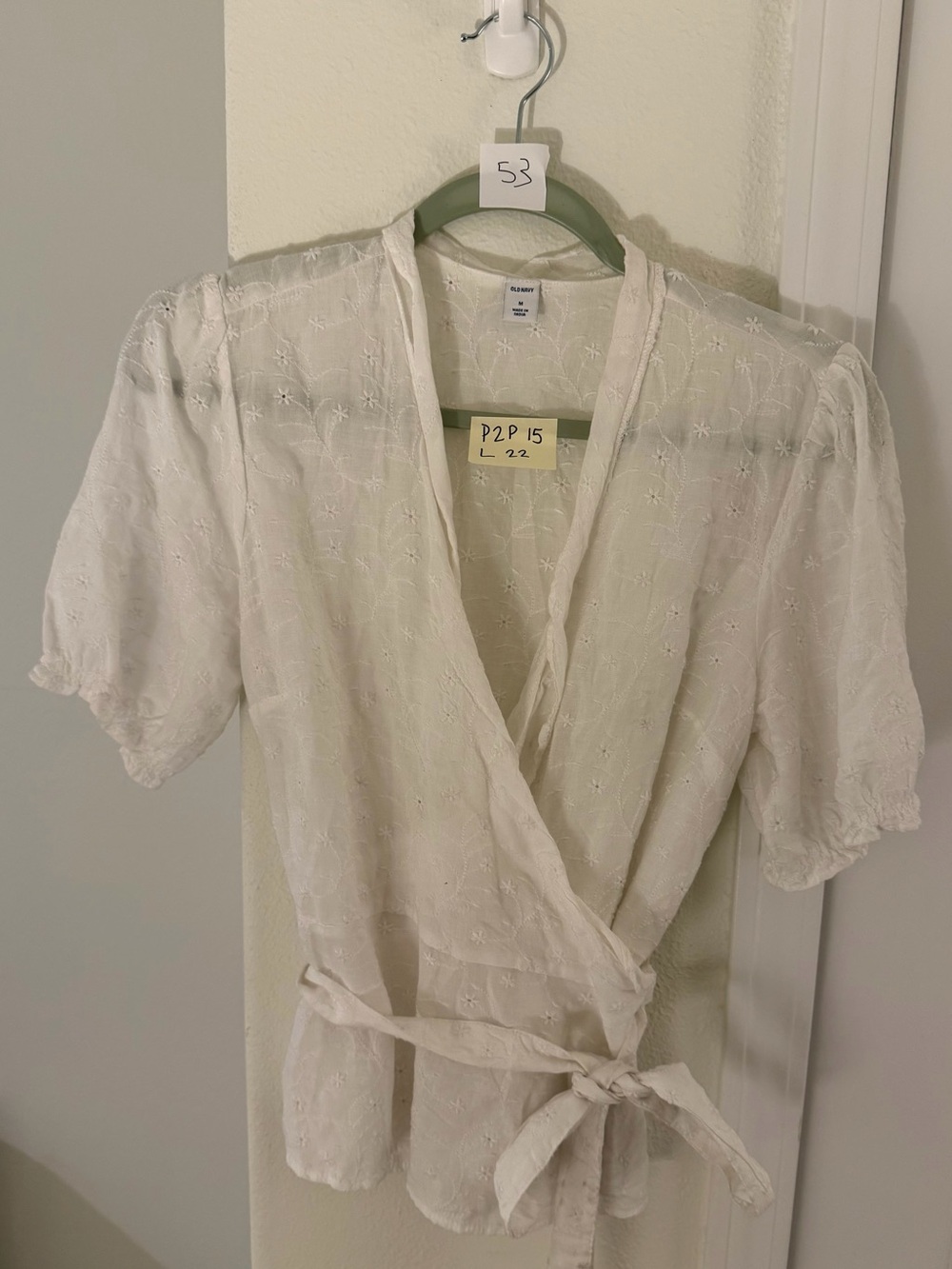 Old Navy White Embroidered Wrap Blouse